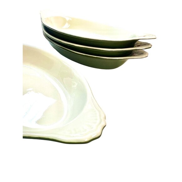 Set Of 4 Hall 528 Oval Green & White Ceramic Baking Dishes Made In USA Vintage - Picture 3 of 8